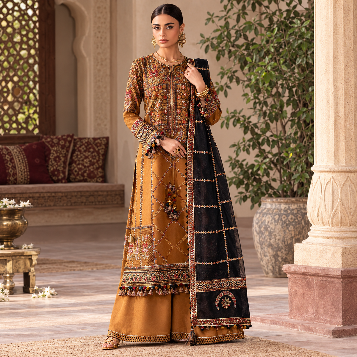 LF-JZ2920 Dhanak Unstitched Fully Embroidered 3pc Suit With Fully Embroided Dhanak Shawl