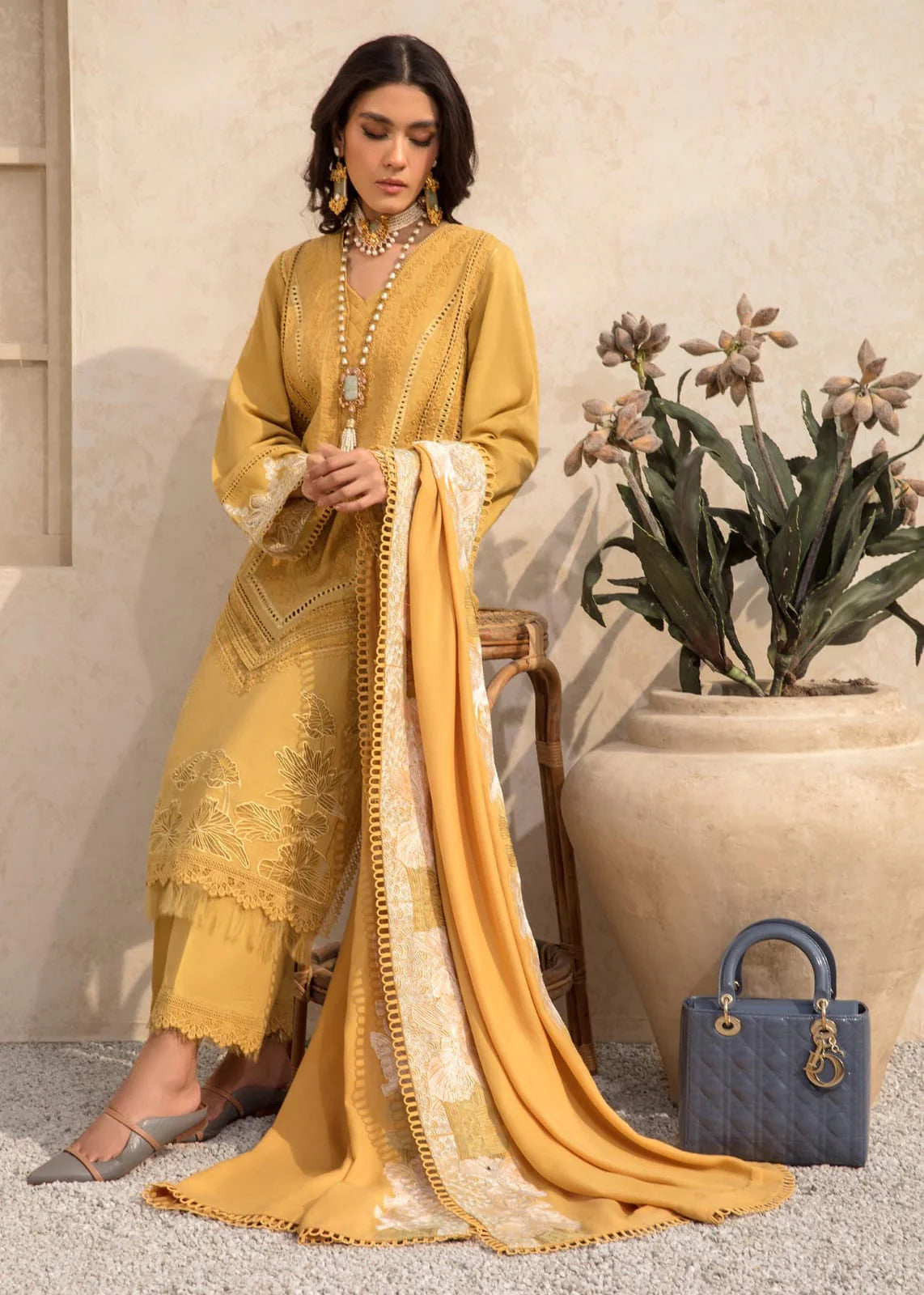 LF-SS1220 Heavy Embroidered Lawn 3Pc Suit With Lawn Embroidered Dupatta