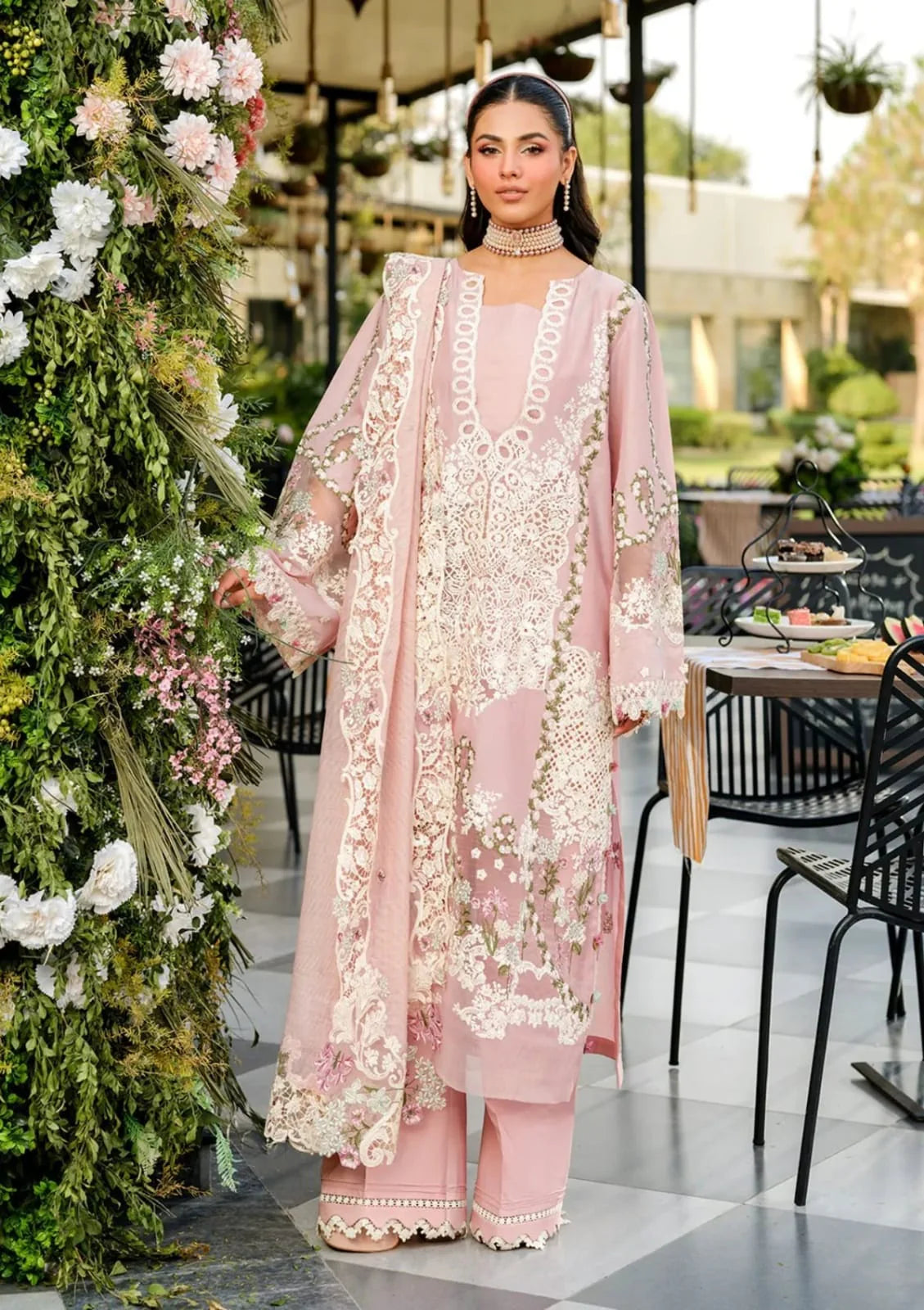 LF-EL2710 Lawn Unstitched Embroidered 3pc Suit With Cotton Net Embroidered Dupatta