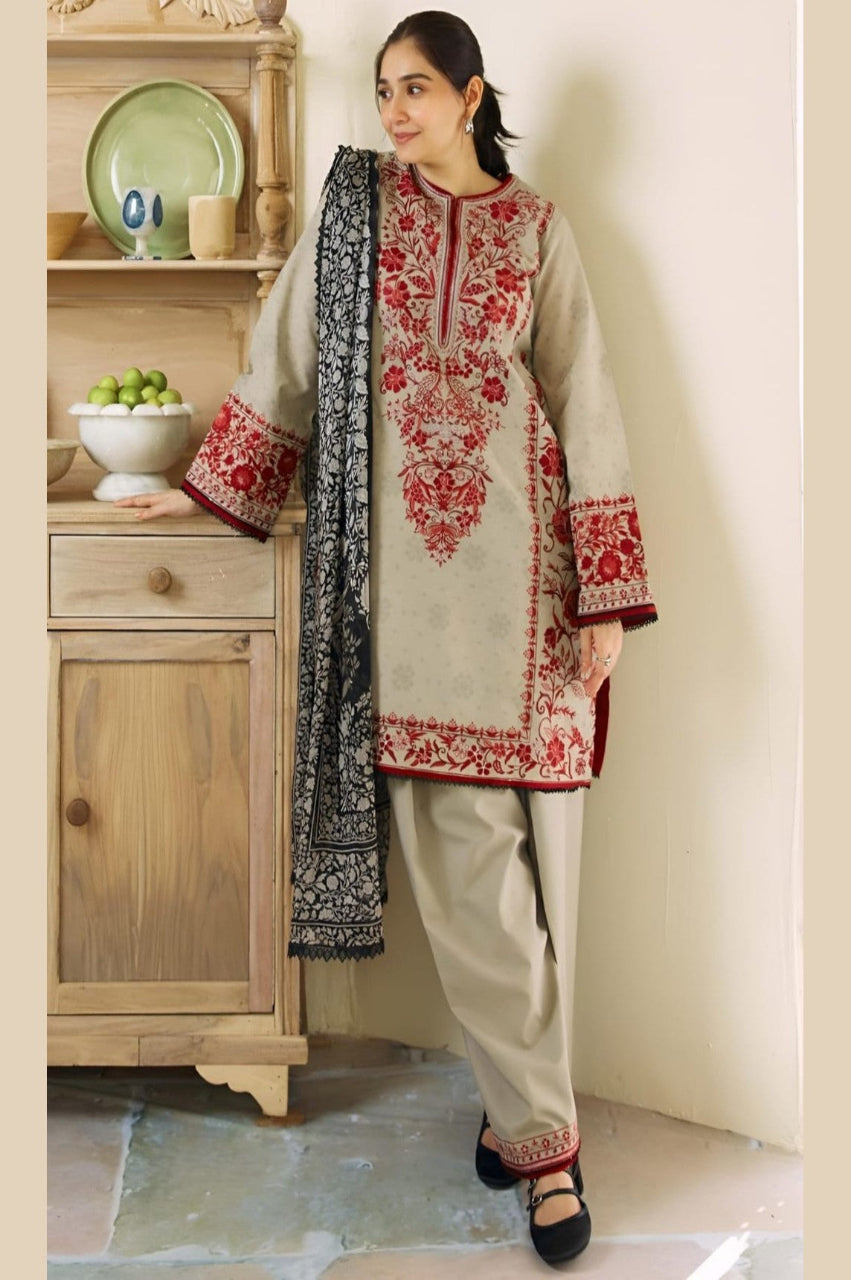 SR-ZS57 Unstitched Fully Embroided Lawn Suit With Cotton Lawn Dupatta