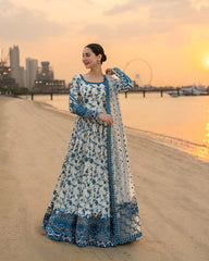 Highly Recommended LF-FS1000 Lawn Unstitched Frock Fully Embroidered 3pc Suit With Organza Embroidered Dupatta