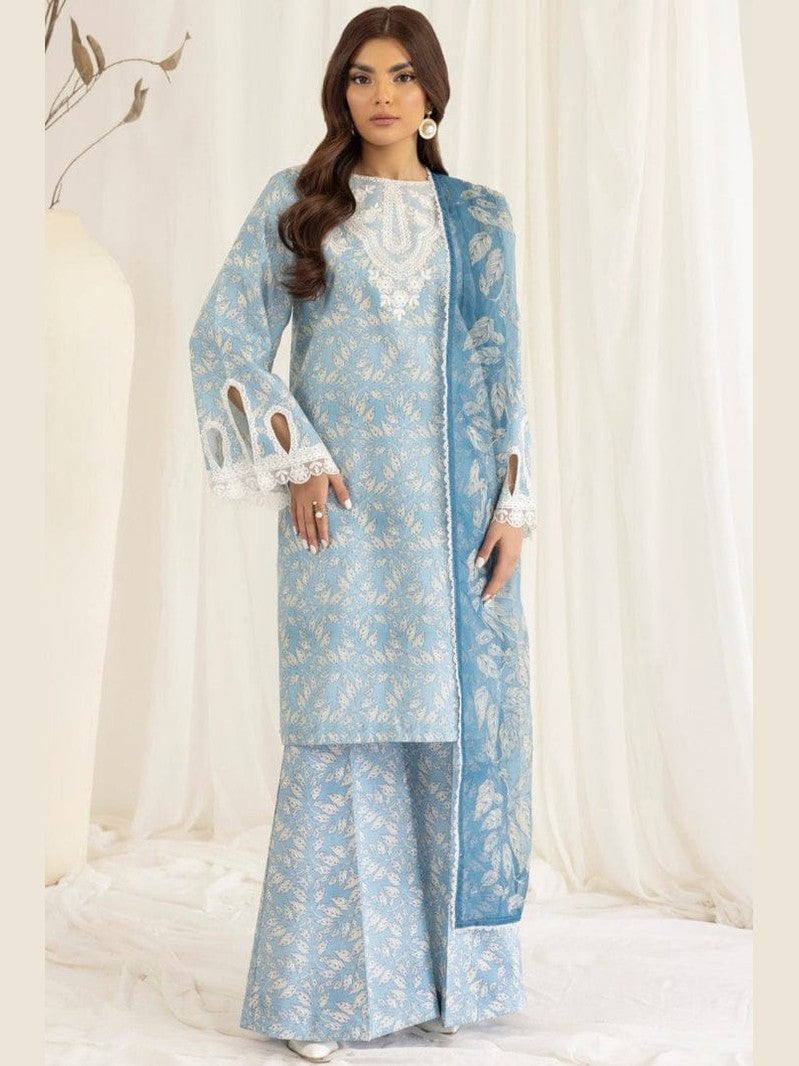 SR-MB442 Unstitched Digital Printed Lawn Suit 3pc With Digital Printed Voil Dupatta & Embroidered Patches