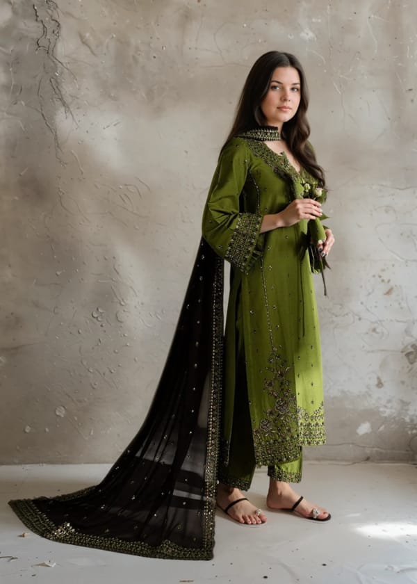 SR-89333 Lawn Embroidered 3pc Suit With Bamber Chiffon Embroidered Dupatta