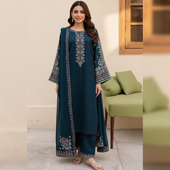 SR-LM585 Unstitched Embroidered Lawn Suit 3pc With Bamber Chiffon Embroidered Dupatta