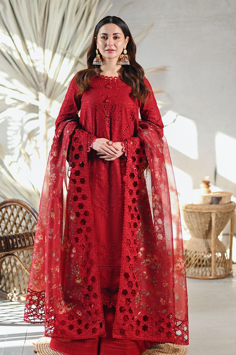 SR-2505 Unstitched Embroidered Lawn Suit With Embroidered Organza Cutwork Dupatta