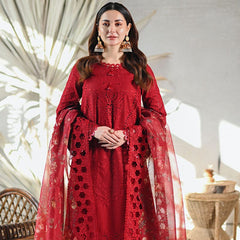 SR-2505 Unstitched Embroidered Lawn Suit With Embroidered Organza Cutwork Dupatta