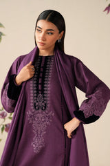 LF-64333 Black Velvet Aplic Embroidered Dhanak Suit With Embroidered Dhanak Shawl Velvet Aplic