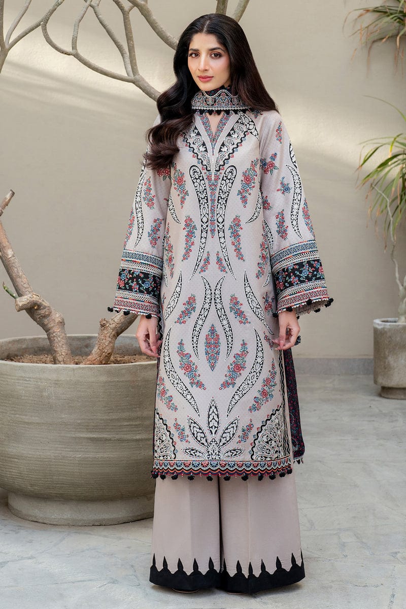 LF-JZ2865 Lawn Unstitched Embroidered 3pc Suit With Soft Monar Digital Printed Dupatta