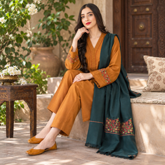 LF-GA1120 Unstitched Heavy Embroidered Dhanak Suit Embroidered Dhanak Shawl