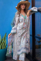3pc Unstitched Digital Printed Lawn Suit With Silk Digital Printed Dupatta & Embroidered Laces