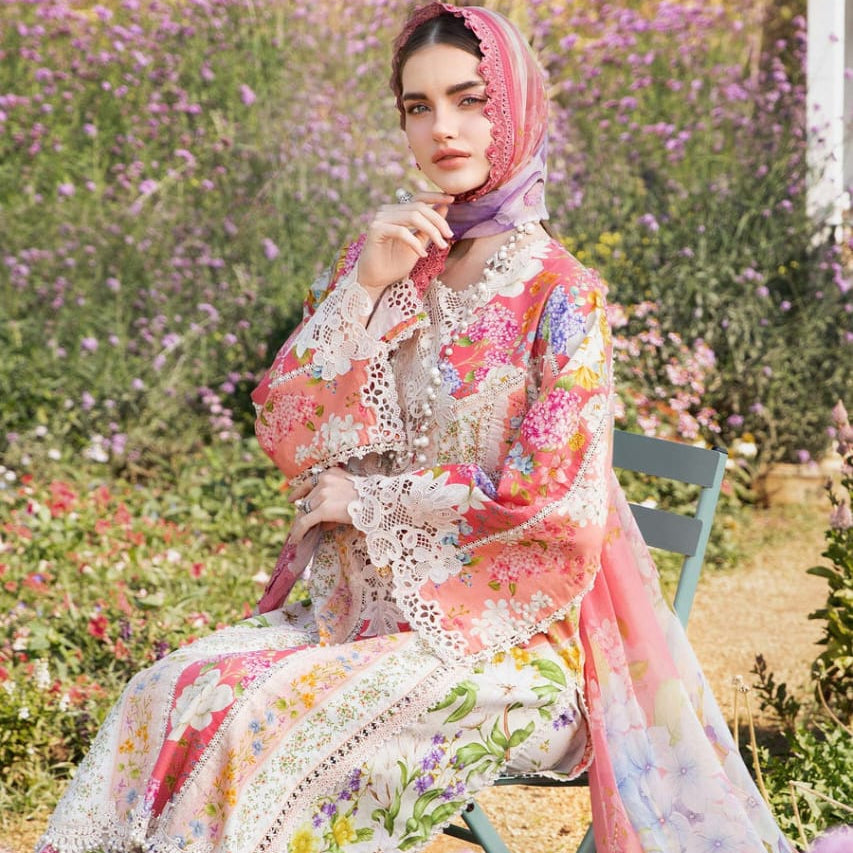 SR-MB468 Unstitched Digital Printed Lawn Suit 3pc With Voil Lawn Digital Printed Dupatta & Embroidered Patches