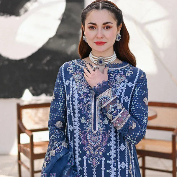 SR-SP2545 Unstitched Embroidered Lawn 3pc Suit With Organza Embroidered Dupatta