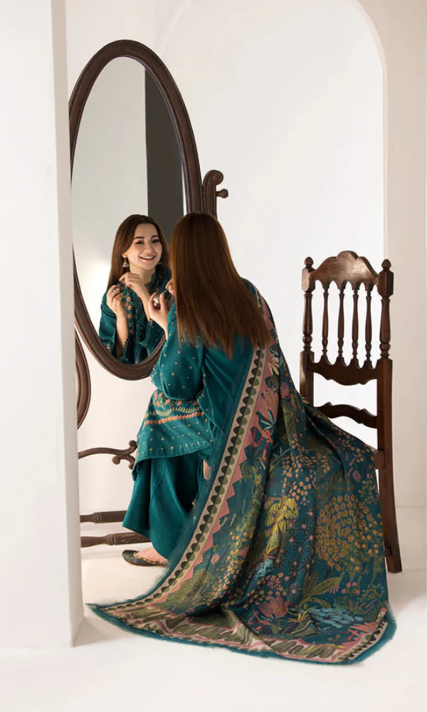 SR-SN61 Dhanak Embroidered Suit With Digital Printed Wool Shawl