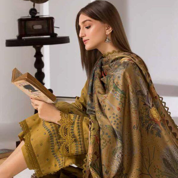 SR-SN59 Dhanak Embroidered Suit With Digital Printed Wool Shawl