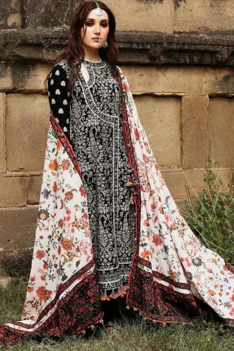 SR-720 Dhanak Embroidered Suit With Digital Printed Wool Shawl