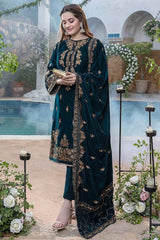SR-1060 Sequence Embroidered Micro 9000 Gram Velvet 3Pc With Velvet Embroidered Shawl