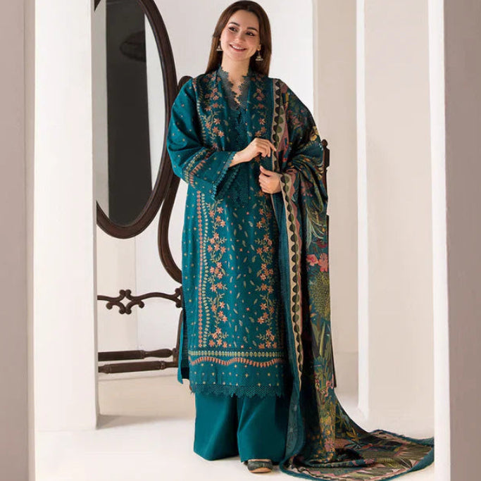 SR-SN61 Dhanak Embroidered Suit With Digital Printed Wool Shawl