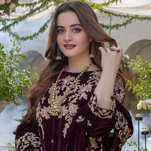 SR-1004 Sequence Embroidered Micro 9000 Gram Velvet 3Pc With Velvet Embroidered Shawl