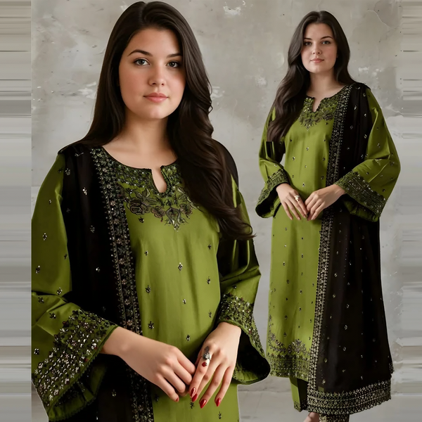 SR-89333 Lawn Embroidered 3pc Suit With Bamber Chiffon Embroidered Dupatta