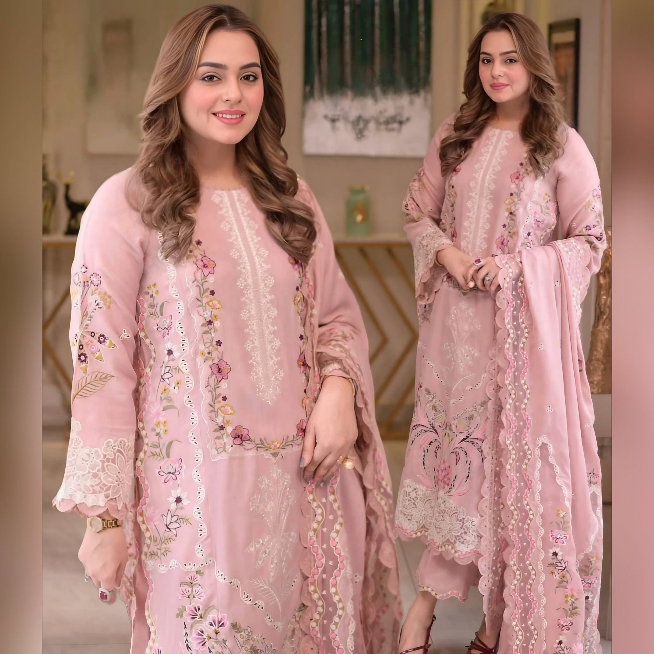 LF-AS2735 Lawn Unstitched Embroidered 3pc Suit With Lawn Embroidered Dupatta