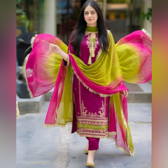 SR-13 Lawn Embroided 3pc Suit With Bamber Chiffon Dupatta