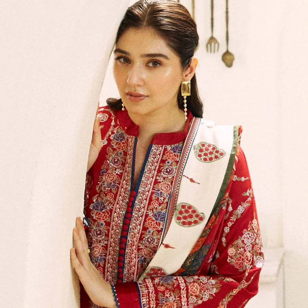 SR-ZS2550 Unstitched Fully Embroided Lawn Suit With Cotton Lawn Digital Printed Dupatta
