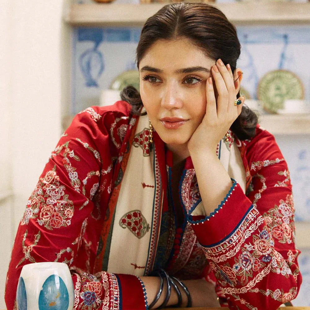 SR-ZS55 Unstitched Fully Embroided Dhanak Suit With Wool Shawl