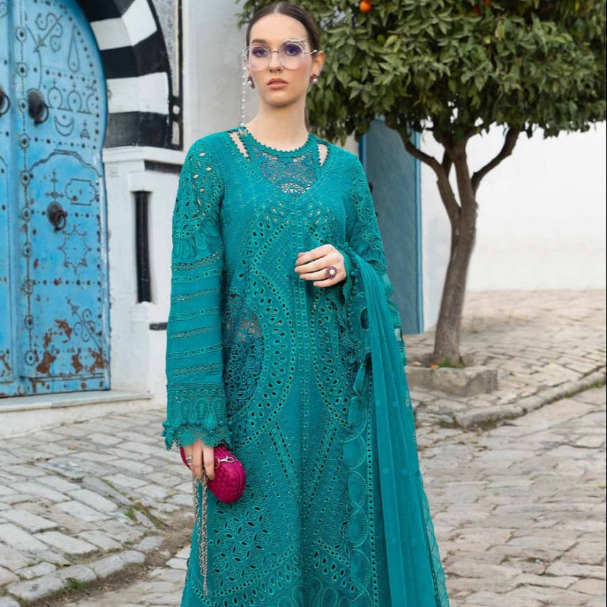 SR-MB2595 Lawn Unstitched Embroidered 3pc Suit With Bamber Chiffon Embroidered Dupatta
