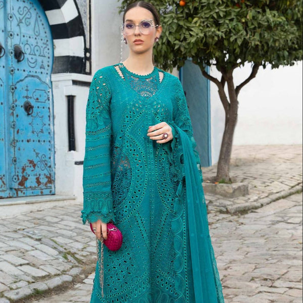 SR-MB2595 Lawn Unstitched Embroidered 3pc Suit With Bamber Chiffon Embroidered Dupatta