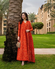 LF-FS1005 Lawn Unstitched Frock Fully Embroidered 3pc Suit With Cotton Lawn Printed & Embroided Dupatta