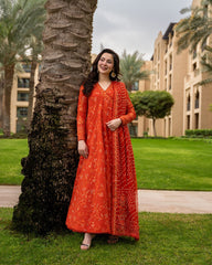 LF-FS1005 Lawn Unstitched Frock Fully Embroidered 3pc Suit With Cotton Lawn Printed & Embroided Dupatta