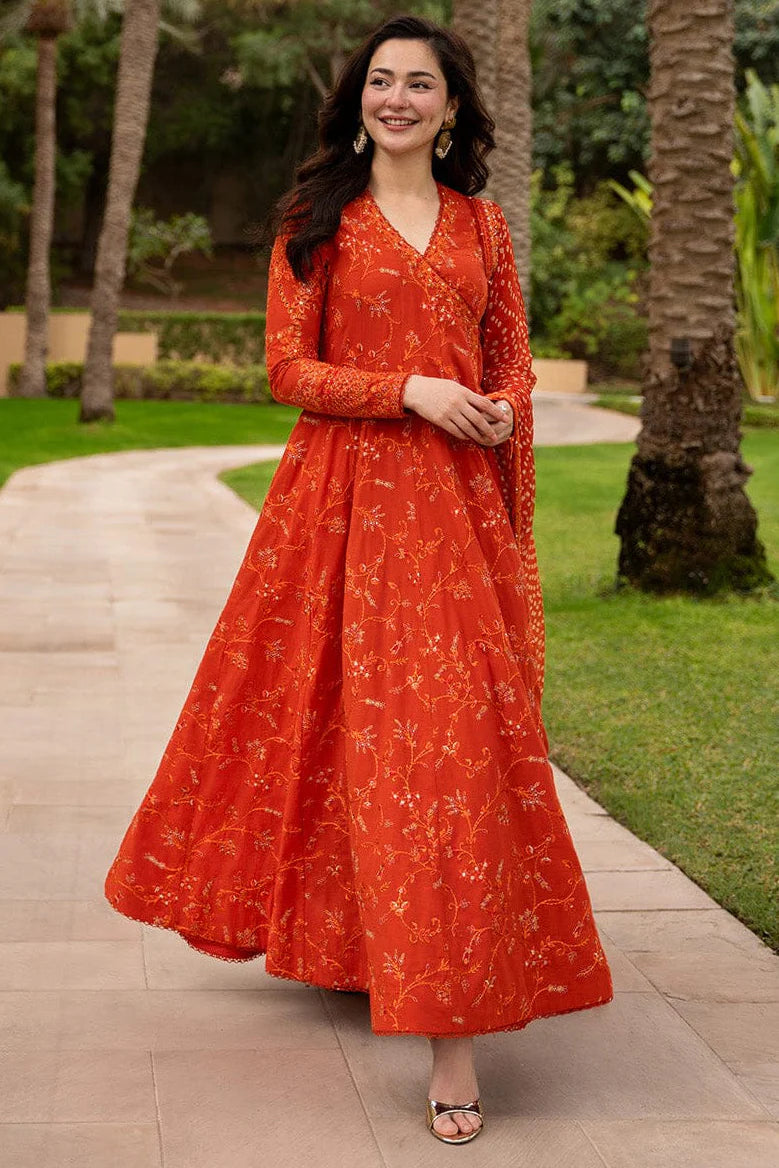LF-FS1005 Lawn Unstitched Frock Fully Embroidered 3pc Suit With Cotton Lawn Printed & Embroided Dupatta