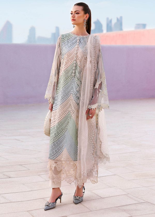 LF-MB2805B Lawn Unstitched Fully Embroidered 3pc Suit With Organza Digital Printed Dupatta With Embroided Four Side Laces