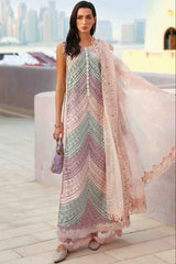 LF-MB2805A Lawn Unstitched Fully Embroidered 3pc Suit With Organza Digital Printed Dupatta With Embroided Four Side Laces