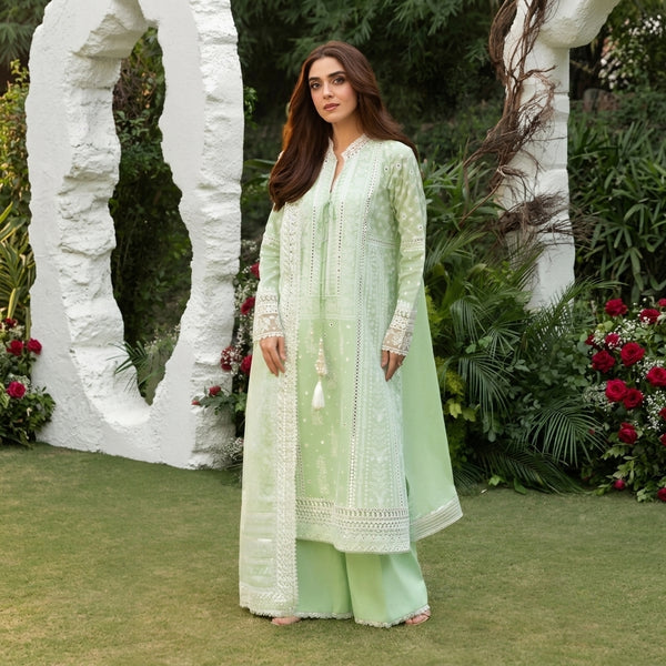 LF-SN2675 Unstitched Fully Embroidered Lawn Suit With Embroidered Organza Dupatta