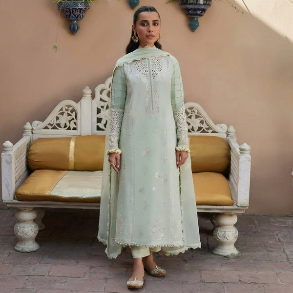 LF-ZH807 Unstitched Fully Embroidered Lawn Suit With Embroidered Bamber Chiffon Dupatta