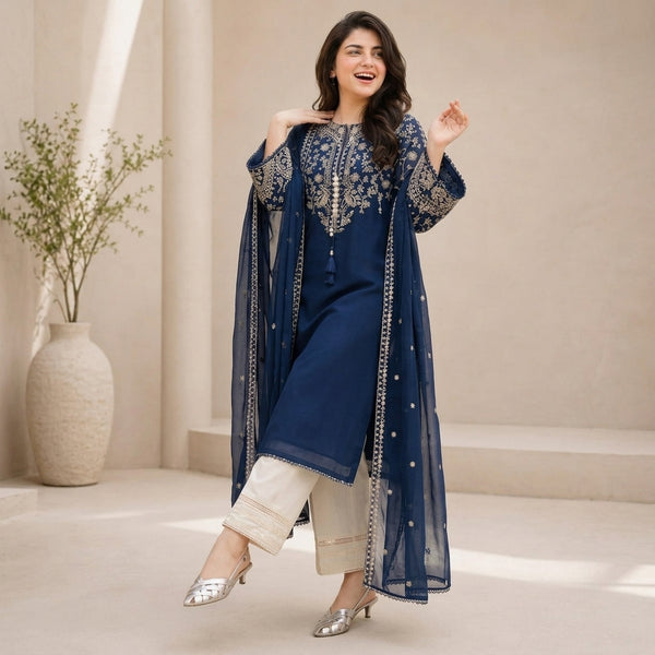 LF-BT2835 Unstitched Fully Embroidered Lawn Suit With Embroidered Bamber Chiffon Dupatta