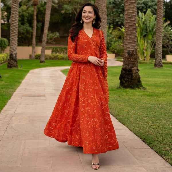 LF-FS1005 Lawn Unstitched Frock Fully Embroidered 3pc Suit With Cotton Lawn Printed & Embroided Dupatta