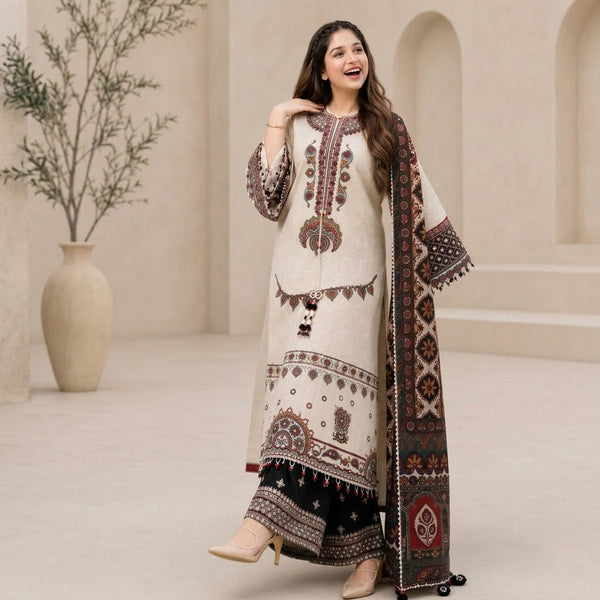 LF-JZ2800 Lawn Unstitched Fully Embroidered 3pc Suit With Poly Lawn Digital Printed Dupatta