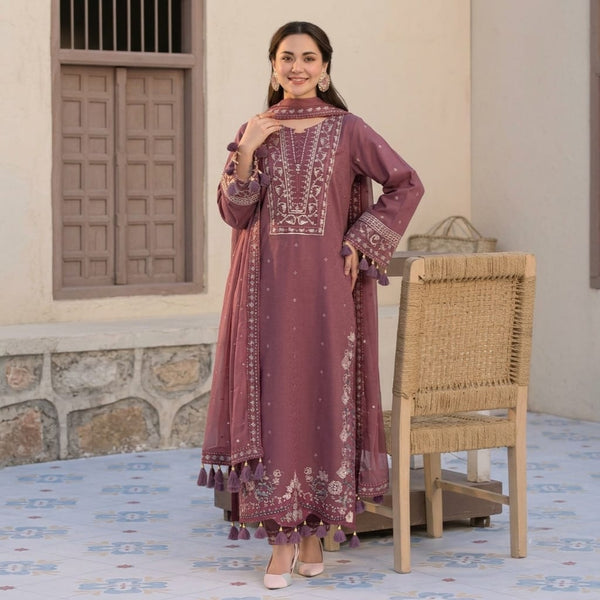 LF-QL2850 Lawn Unstitched Fully Sequence Embroidered 3pc Suit With Bamber Chiffon Embroided Dupatta
