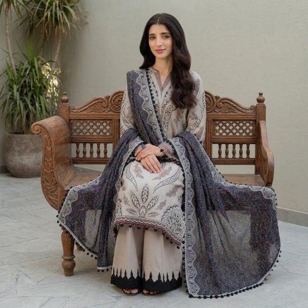 LF-JZ2865 Lawn Unstitched Embroidered 3pc Suit With Soft Monar Digital Printed Dupatta