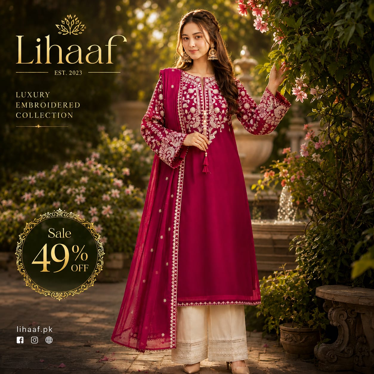 LF-BT2835B Unstitched Fully Embroidered Lawn Suit With Embroidered Bamber Chiffon Dupatta