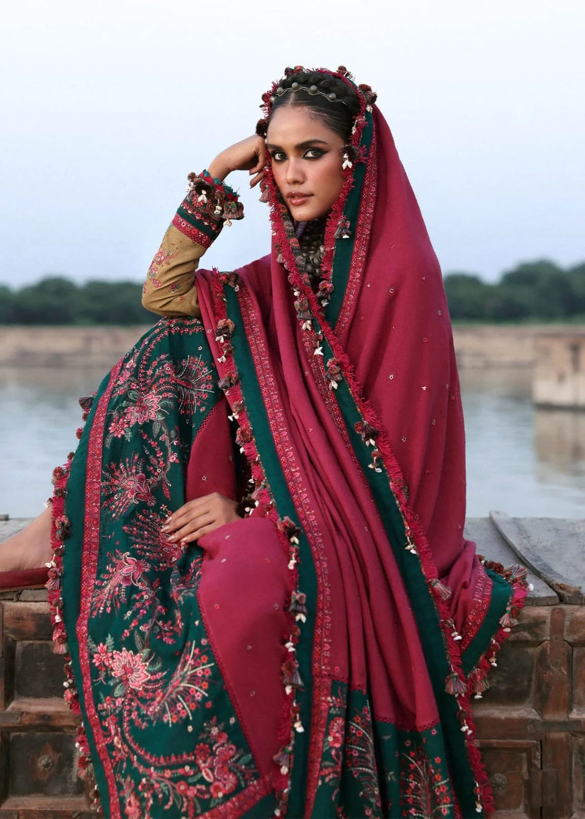LF-HR2945 Unstitched Fully Sequence Embroidered Dhanak Suit With Sequence Embroidered Dhanak Shawl