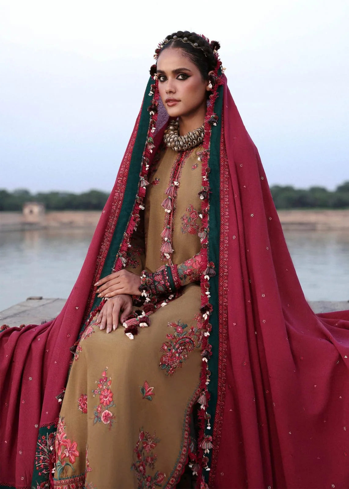 LF-HR2945 Unstitched Fully Sequence Embroidered Dhanak Suit With Sequence Embroidered Dhanak Shawl