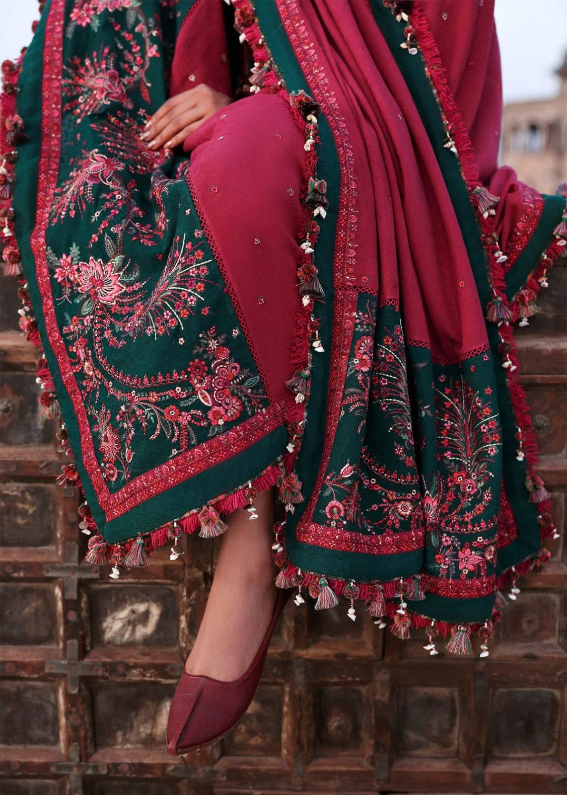LF-HR2945 Unstitched Fully Sequence Embroidered Dhanak Suit With Sequence Embroidered Dhanak Shawl
