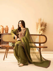LF-BT2960 Unstitched Fully Embroidered Dhanak Suit With 4 Sided Embroidered Dhanak Shawl