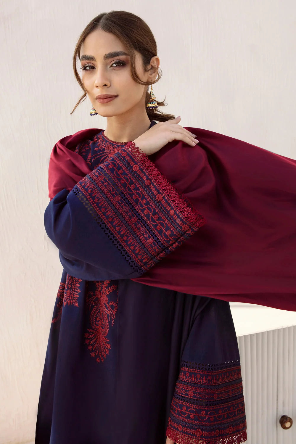LF-JZ2910 Unstitched Fully Embroidered Dhanak Suit With Dyed Dhanak Shawl