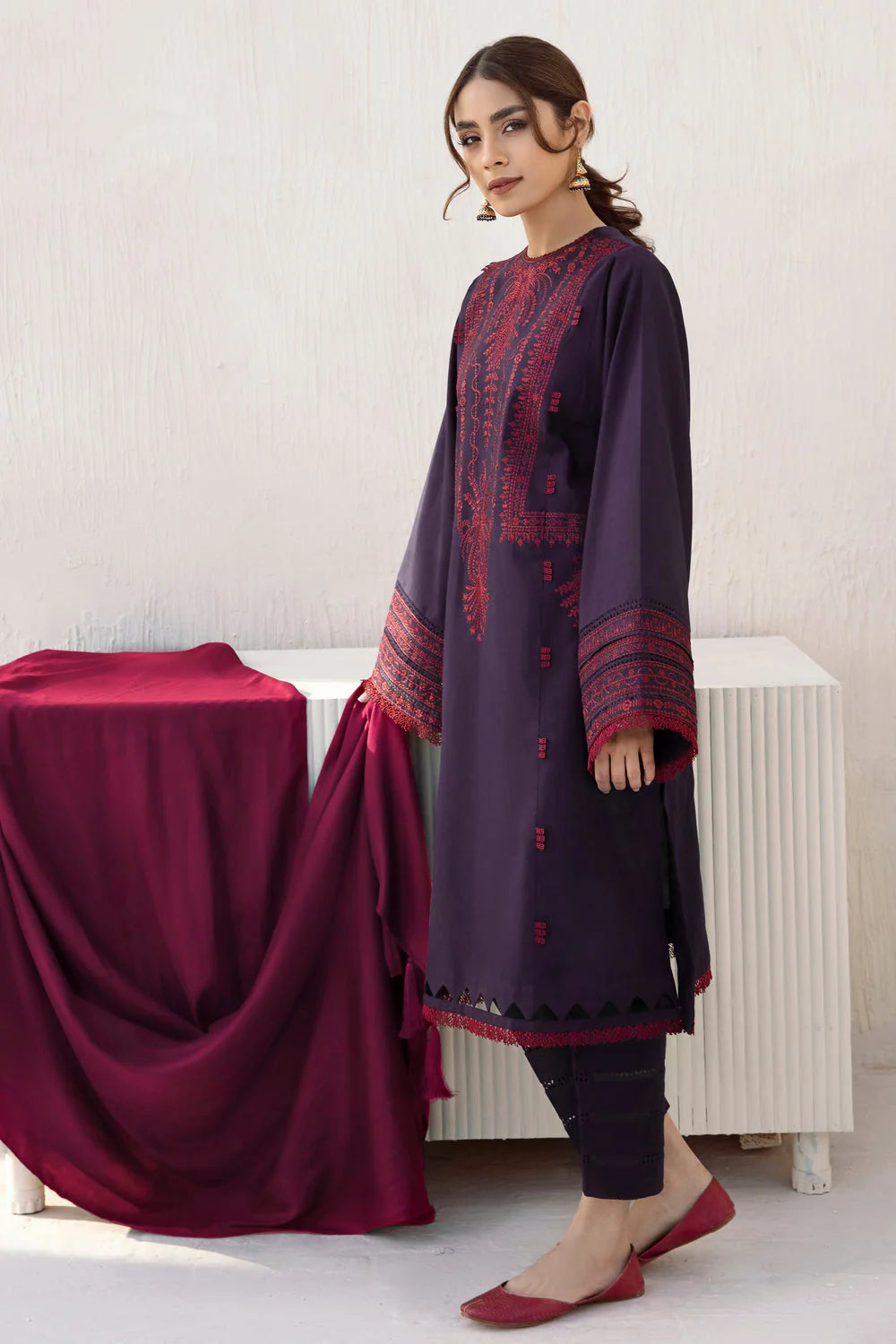 LF-JZ2910 Unstitched Fully Embroidered Dhanak Suit With Dyed Dhanak Shawl