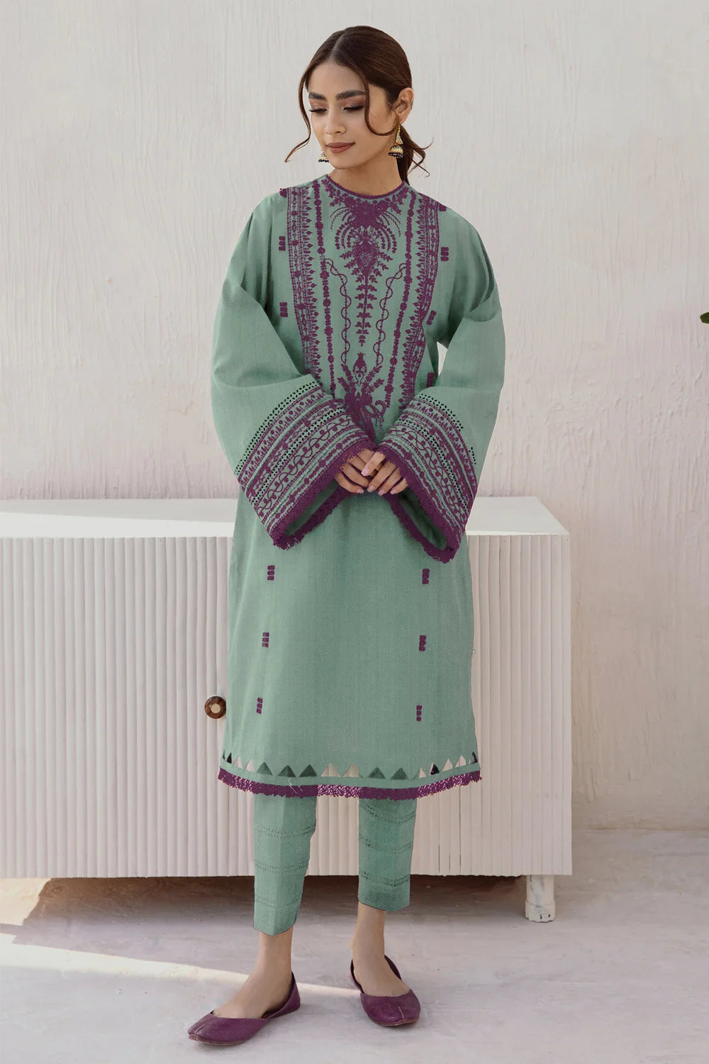 LF-JZ2905 Unstitched Fully Embroidered Dhanak Suit With Dyed Dhanak Shawl