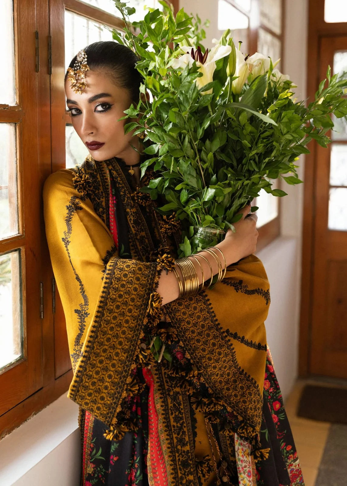 LF-HR3045 Unstitched Fully Embroidered Dhanak Suit With Digital Printed Wool Shawl